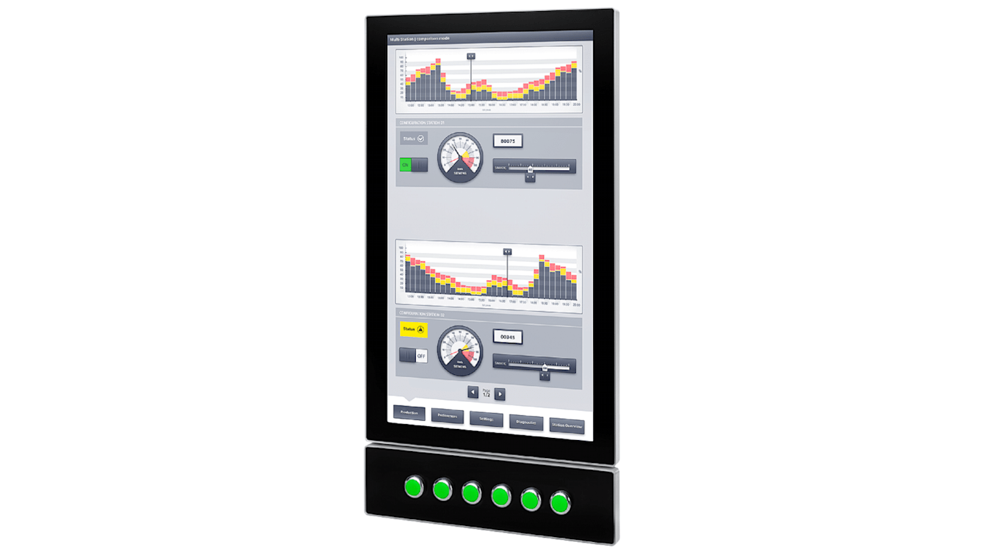 Pannello multi-touch Siemens 6AV78637MA172AA0, 23,8" TFT, risoluzione 1920x1080, IP65, alimentazione 24 V CC.