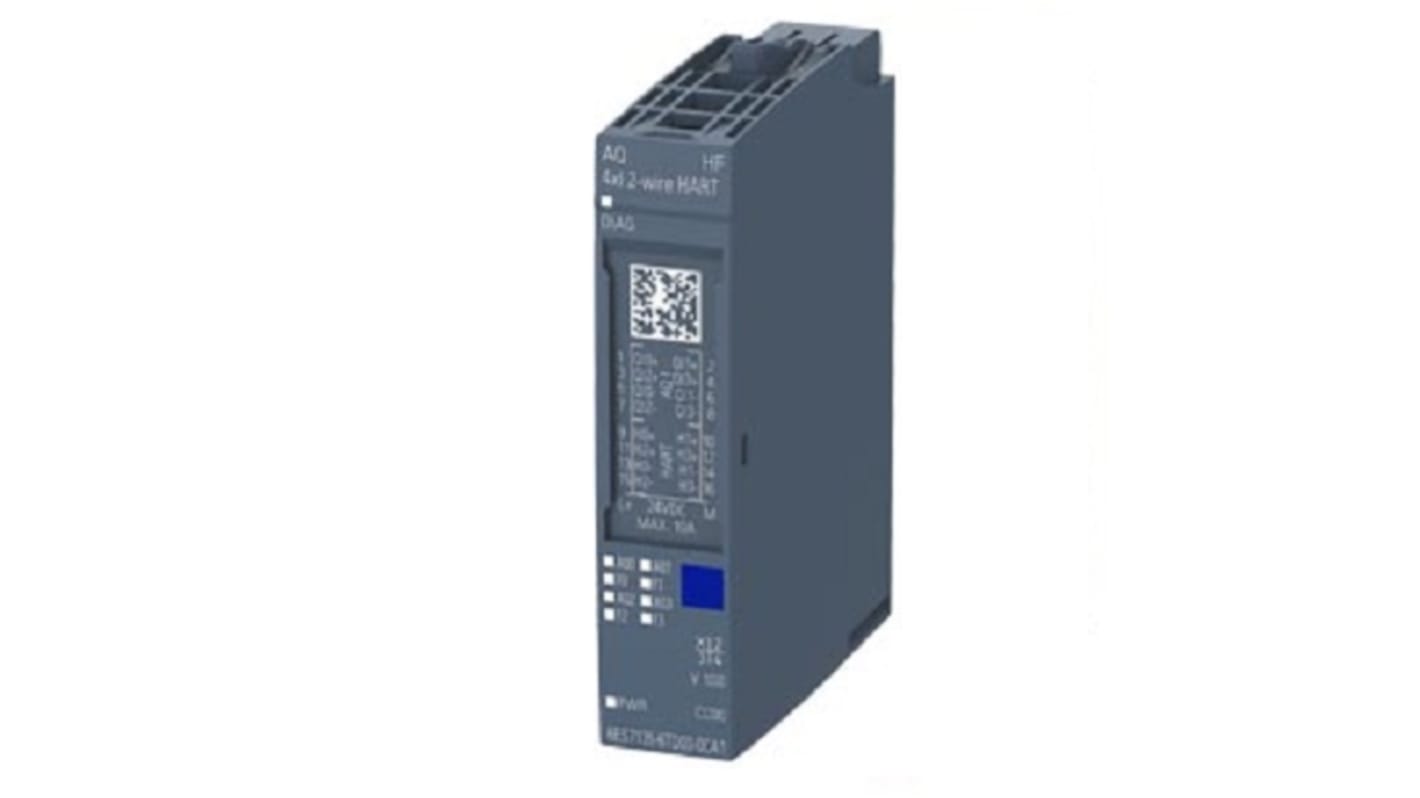 Modulo di distribuzione di potenza Siemens 6AG11356TD002CA1, 4 uscite analogiche HART, dimensioni 73 x 15 x 58 mm.
