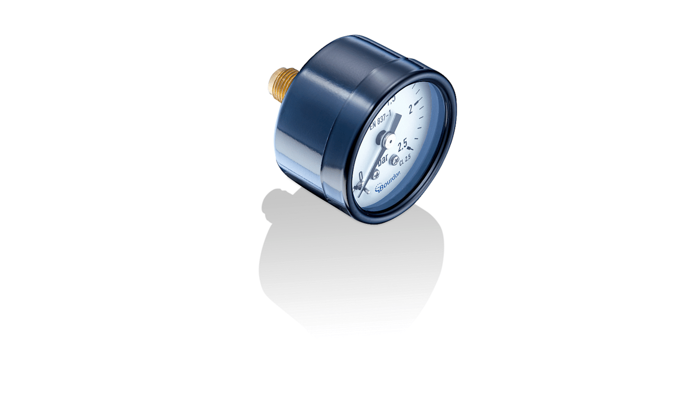 Manometro Bourdon MAT1-F10.B59, corpo in acciaio Ø 40mm, attacco G 1/8, misura da -1bar a 0bar, montaggio posteriore.