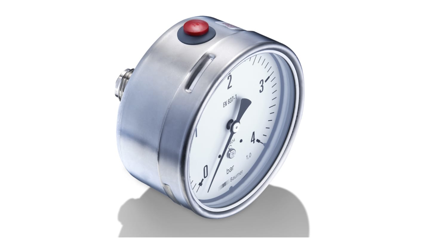 Manometro Bourdon MEX5-F30.B15, G 1/2, Ø 100mm, misura pressione 0-1bar, acciaio inox, IP65, approvato Lloyds Register.