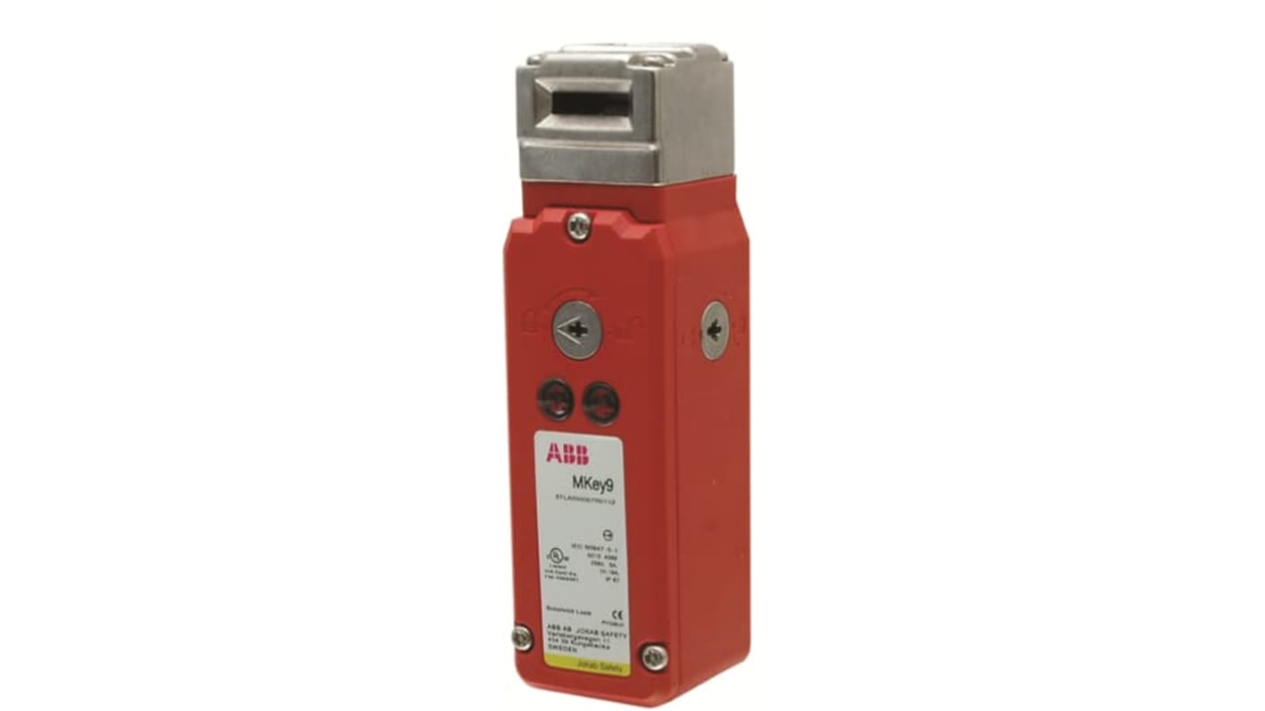 Interruttore di interblocco di sicurezza MKey9 24VDC di ABB, grado di protezione IP67, contenitore in poliestere, attuatore incluso.
