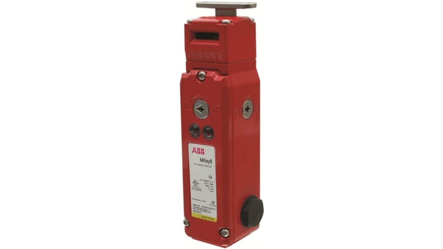 Interruttore di interblocco di sicurezza ABB MKey8, 24VDC, grado di protezione IP67, in acciaio inox, con attuatore e 3 ingressi M20.
