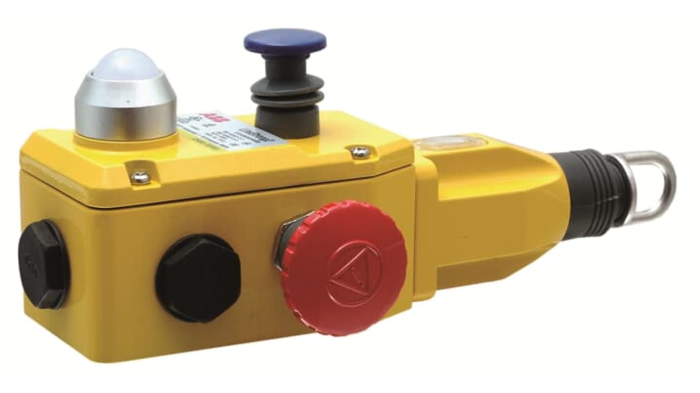 Interruttore a filo ABB 2TLA050202R0332 con cavo di 80m, contenitore giallo, contatti 2NA e 2NC, indicazione LED.