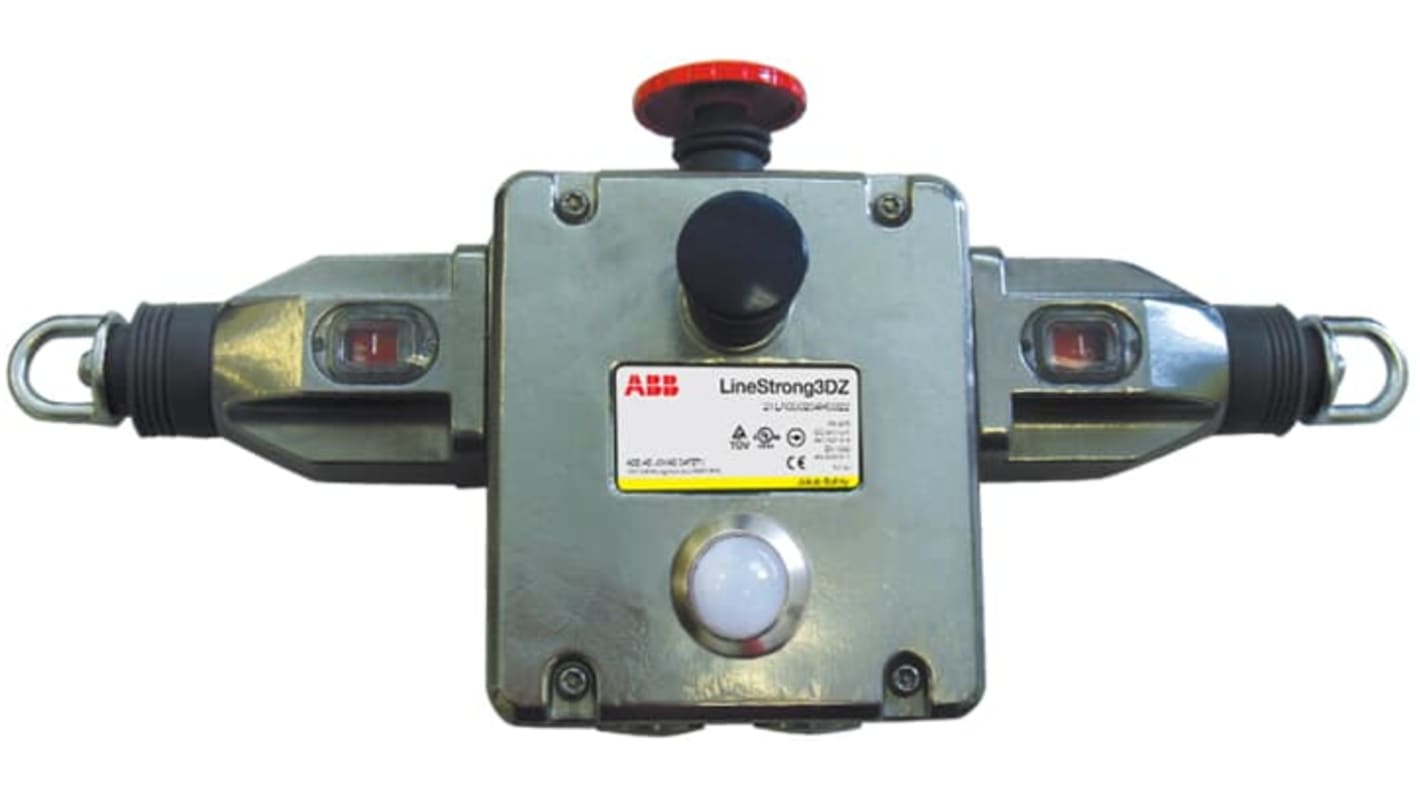 Interruttore a filo di trazione ABB 2TLA050204R0322, in acciaio inox 316, con contatti 4NA/4NC e lunghezza cavo 250m.