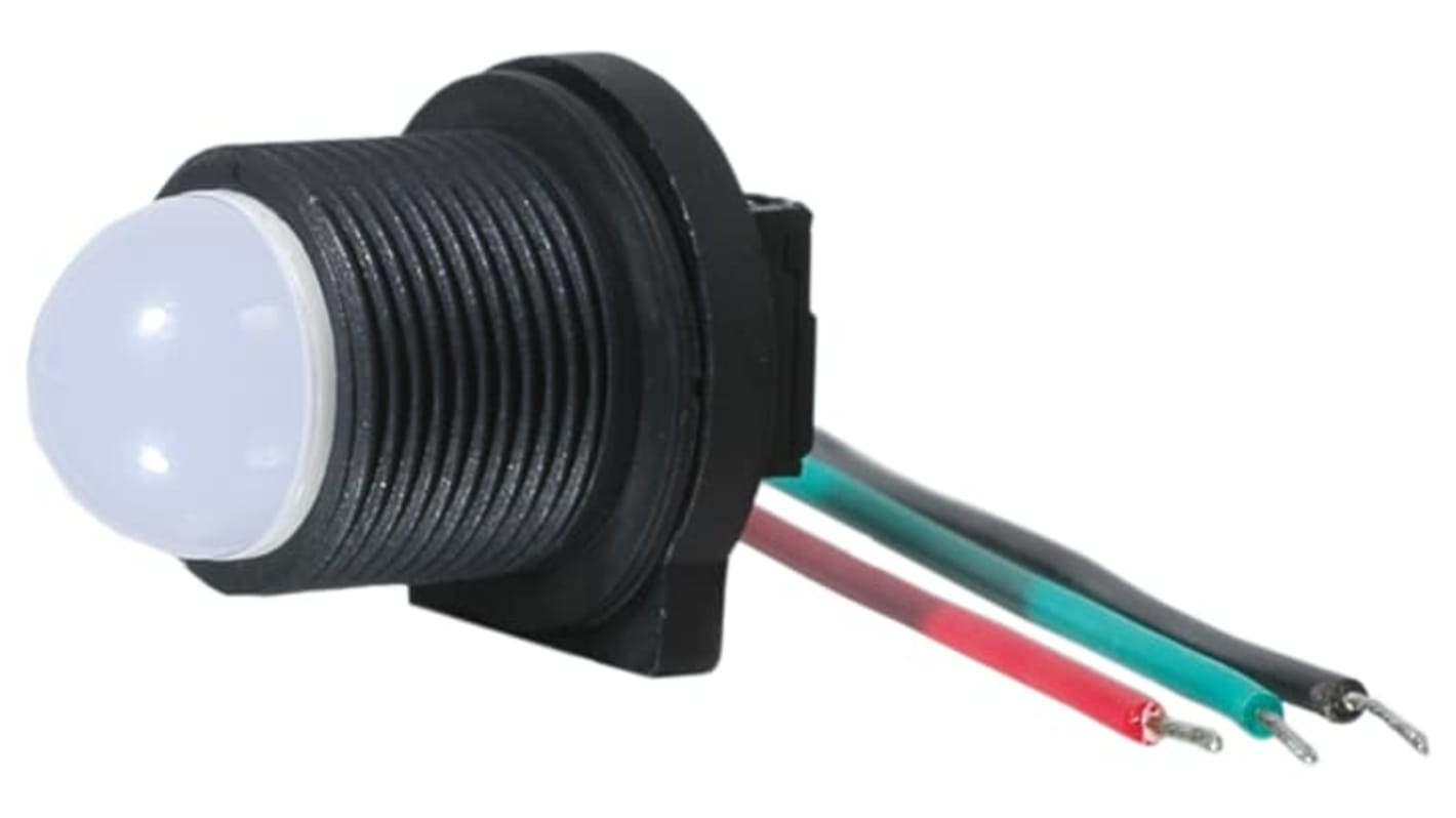 Spia LED ABB 2TLA050211R0003, tensione 230 V, colori rosso e verde, forma convessa, larghezza 32 mm.