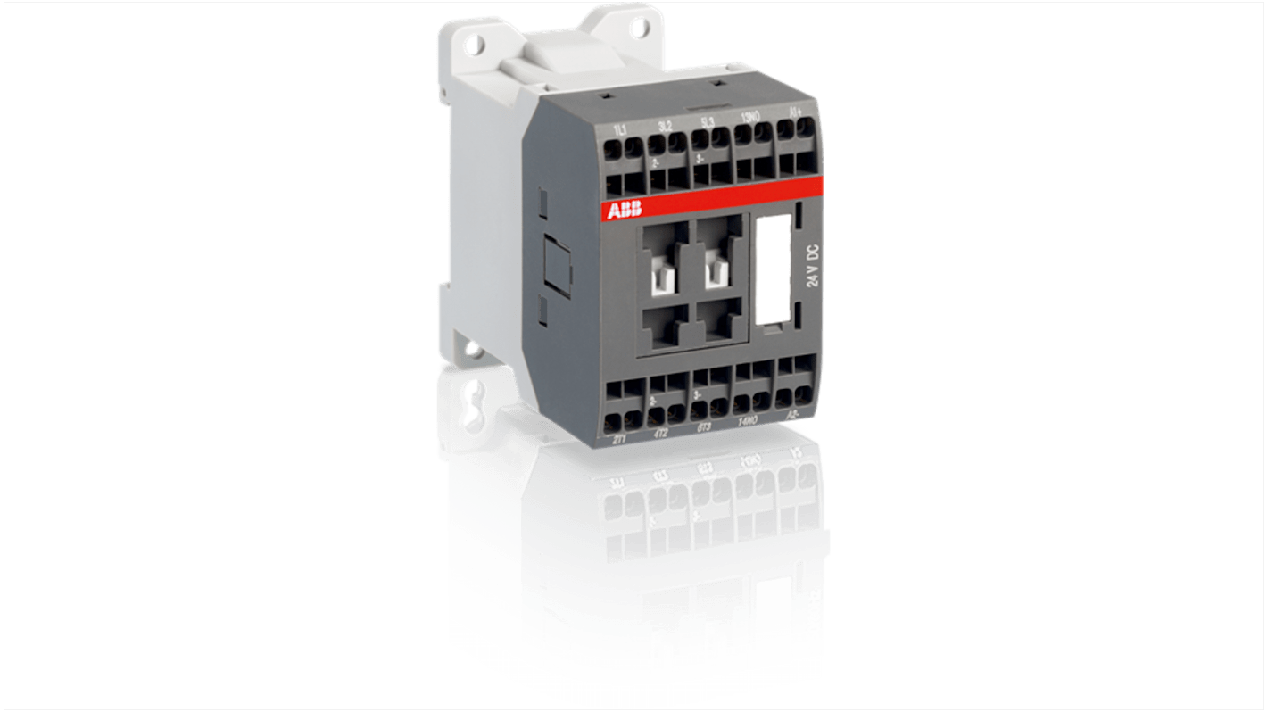 ABB 1SBL103004R8110, contattore 3 poli con 4 contatti NO, corrente 9 A, tensione bobina 24 V c.c., IP20.