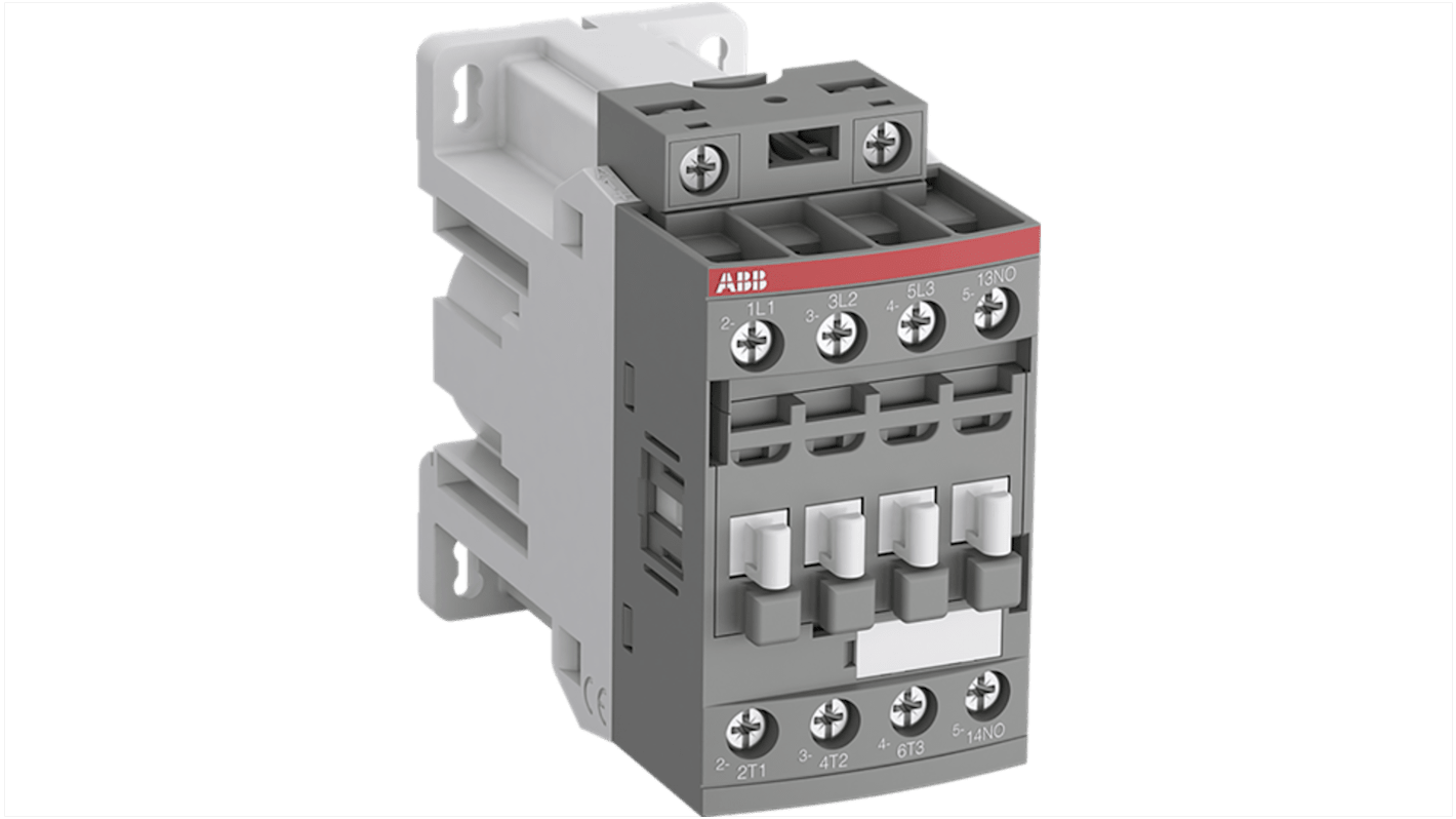 Contattore ABB 1SBL136001R3001, tripolare, 24 V c.c., 24 A, 5,5 kW, 3NO/1NC, IP20, -40 a +70 °C. Terminali a vite.