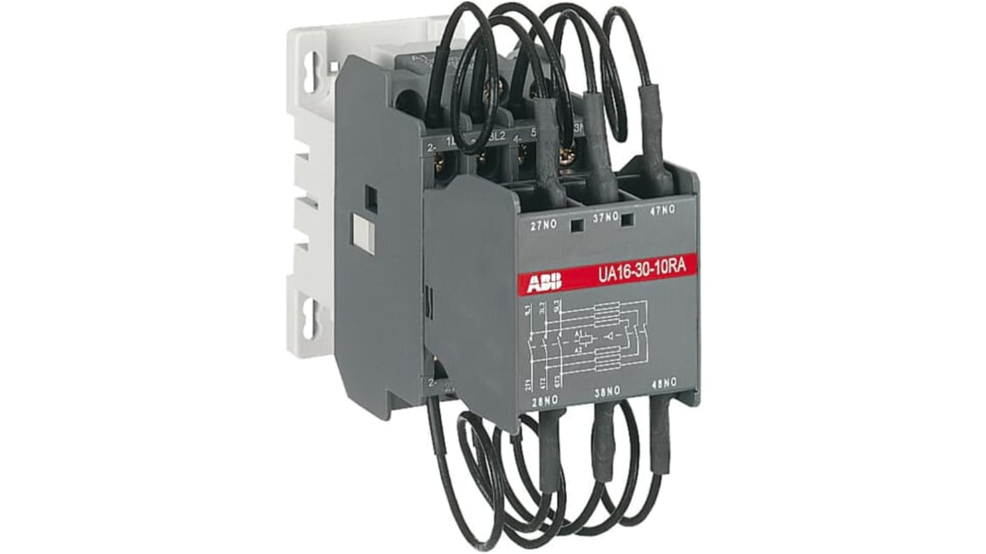 Contattore ABB 1SBL181024R8810, 3 poli, 4NO, 16 A, bobina 240 V c.a., grado di protezione IP20, per commutazione condensatori.