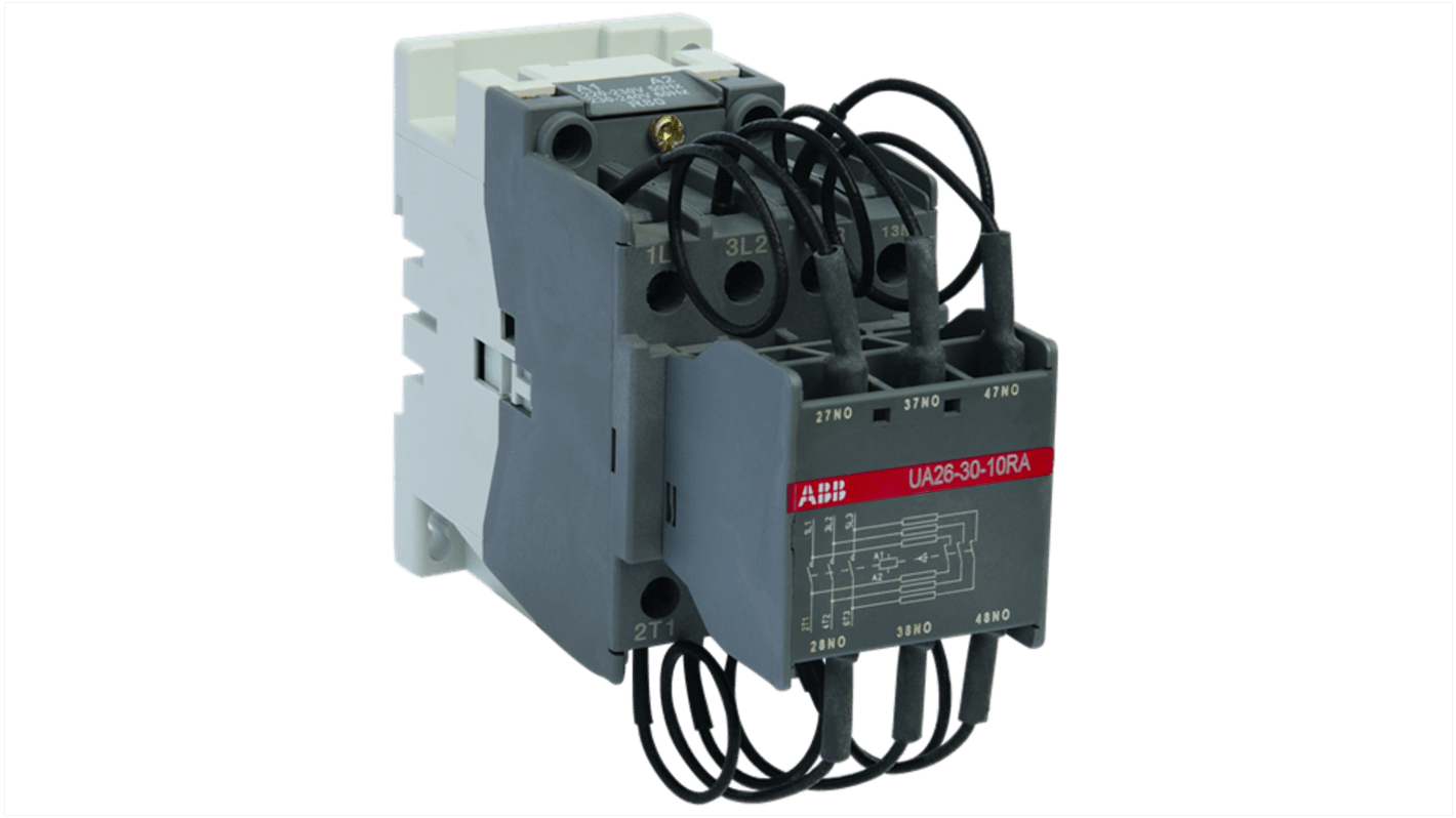 Contattore ABB 1SBL241024R8110, 3 poli, 4NA, 26 A, bobina 24 V c.a., grado di protezione IP20, per commutazione condensatori.