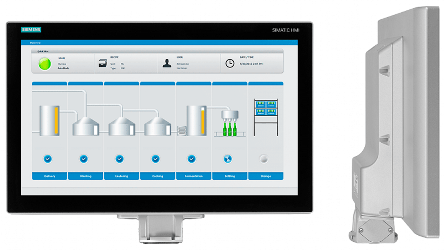 Pannello multitouch Siemens 6AV74668MA010AA0, IFP2200 PRO ETH, 22 pollici, risoluzione Full HD, grado di protezione IP65.