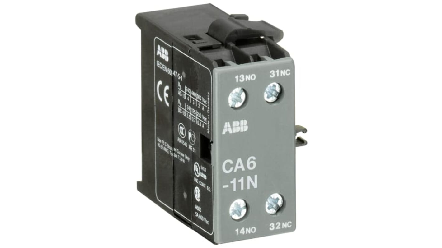 Contatto ausiliario ABB GJL1201317R0004, 2 contatti (1 NC + 1 NA), montaggio superficiale, IP20, 600 V, 6 A.