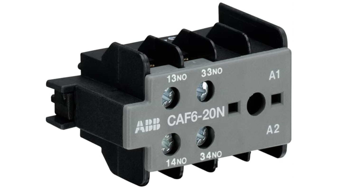 Contatto ausiliario ABB 2NO, serie CAF6, montaggio superficiale, 6 A, 690 V, grado di protezione IP20. Codice GJL1201330R0008.