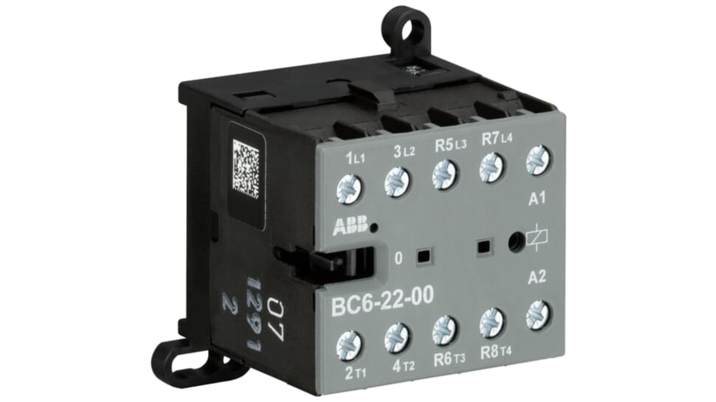 Contattore ABB GJL1213501R0007, 4 poli, 20 A, bobina 12 V CC, grado di protezione IP20, per applicazioni industriali.
