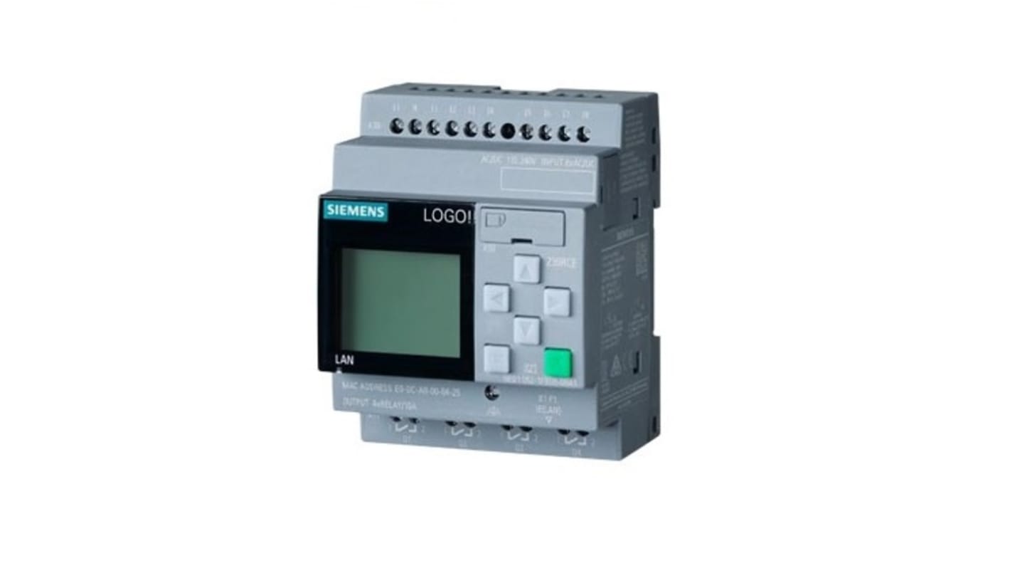 Modulo logico Siemens 6AG10521FB087BA1, 8 ingressi digitali, 4 uscite relè, montaggio su guida DIN, operatività da -20 a 55 °C.