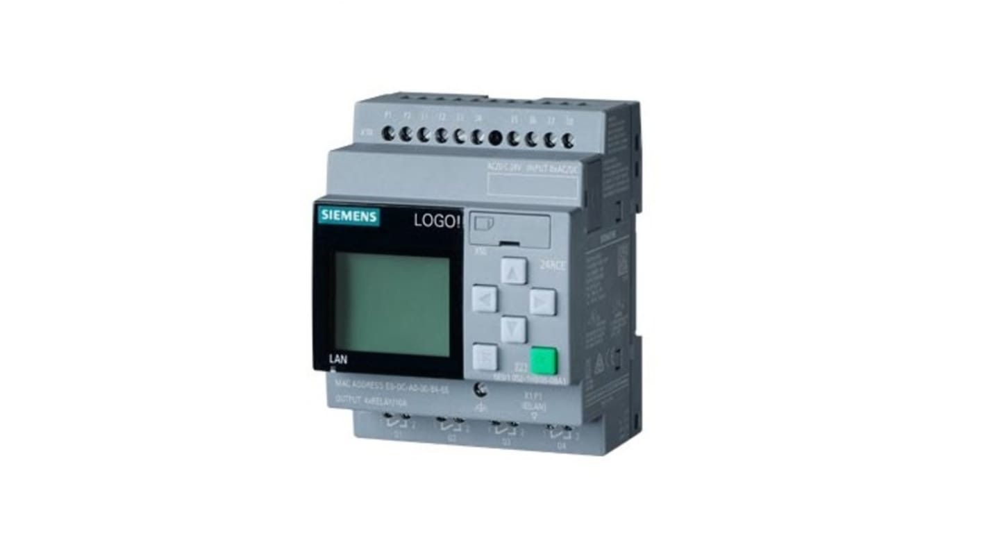 Modulo logico Siemens 6AG10521HB087BA1 SIPLUS LOGO, 8 ingressi, 4 uscite relè, montaggio su guida DIN, alimentazione 24 V.