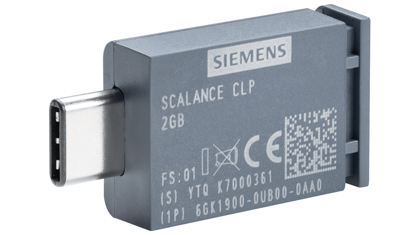 Modulo di memoria Siemens 6GK19000UQ000AA0 per SCALANCE W1788, capacità 2048 MiB, dimensioni 17,5 x 7 x 32 mm.