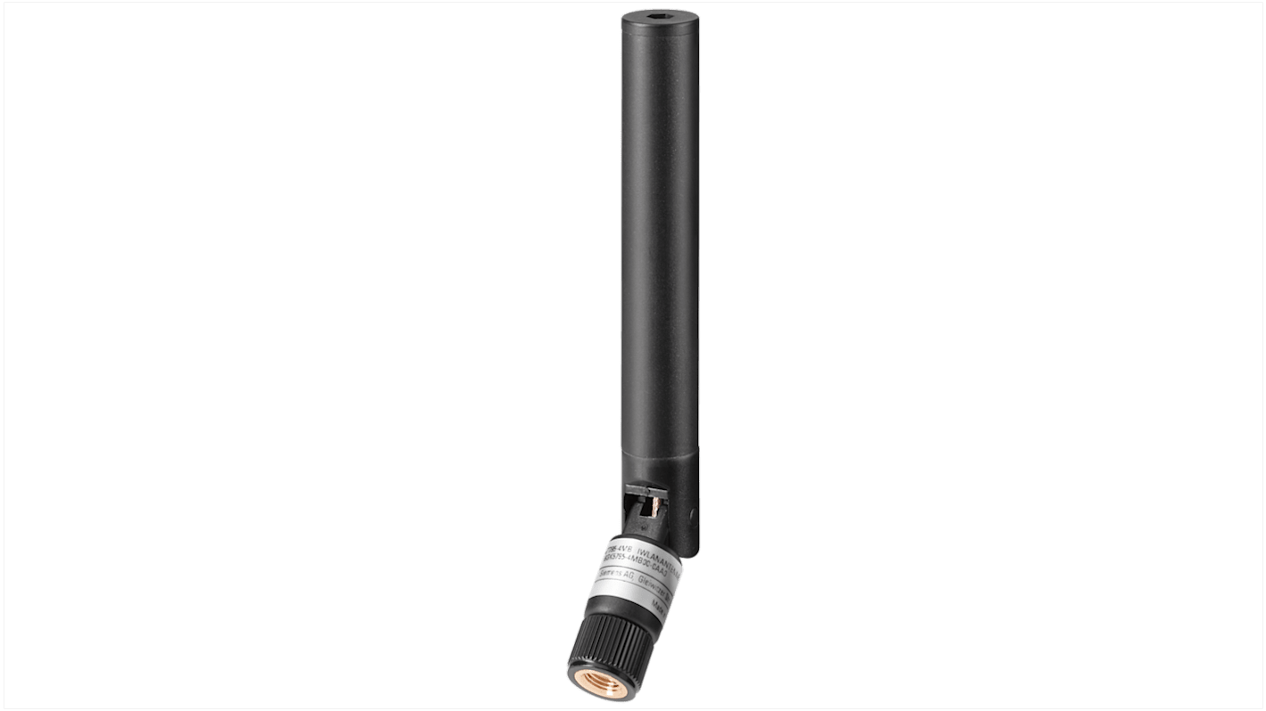 Antenna omnidirezionale Siemens 6GK57954MB000AA0 per SCALANCE W, guadagno 2/3 dBi, IP65, dimensioni 4,49 x 0,51 pollici.