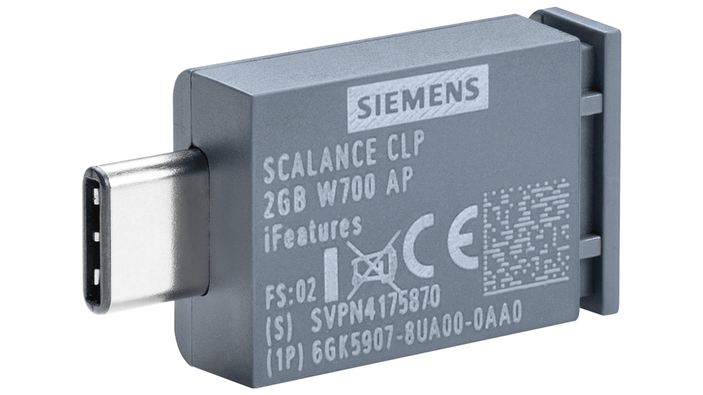 Modulo di memoria Siemens 6GK59078UA000AA0, 2 GB, per SCALANCE W, dimensioni 1,26 x 0,69 x 0,28 pollici.