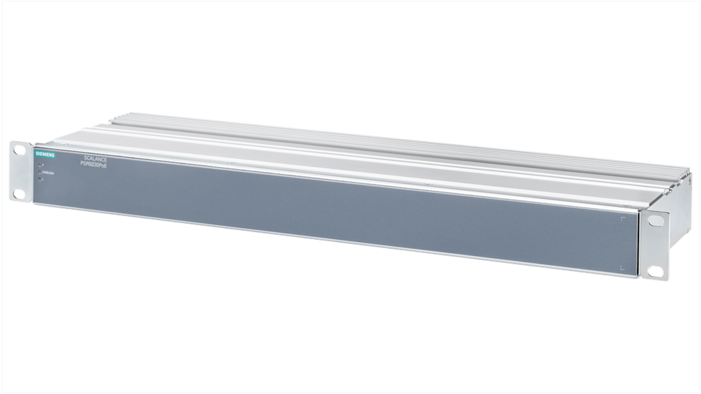 Alimentatore Siemens 6GK59230PS002RA3, serie Scalance, 54 V c.c. per XR-300PoE WG, dimensioni 17,56 x 5,24 x 1,72 pollici.