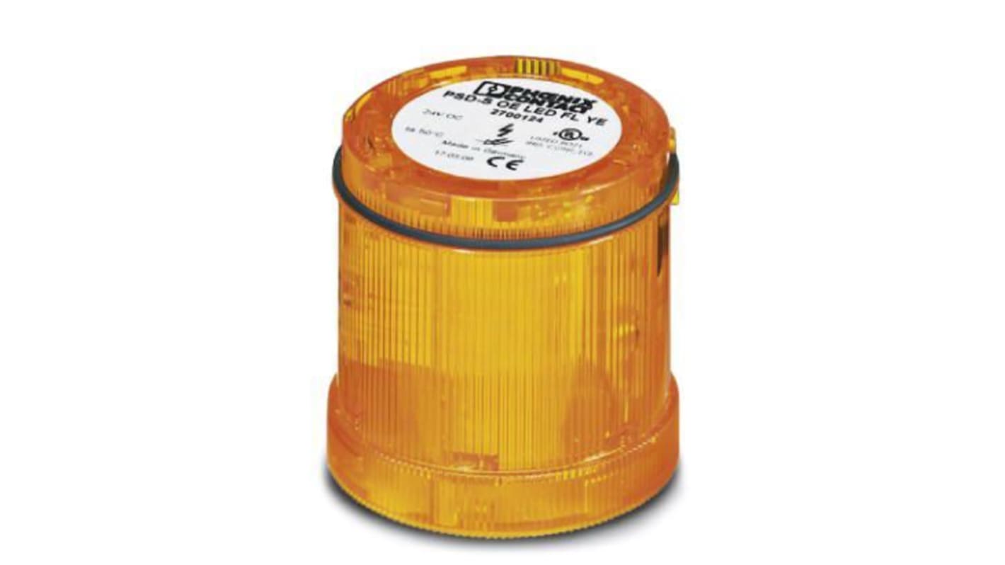 Segnalatore lampeggiante LED giallo Phoenix Contact 2700124, alimentazione 24 V c.c., montaggio su base, durata LED 50.000 ore.
