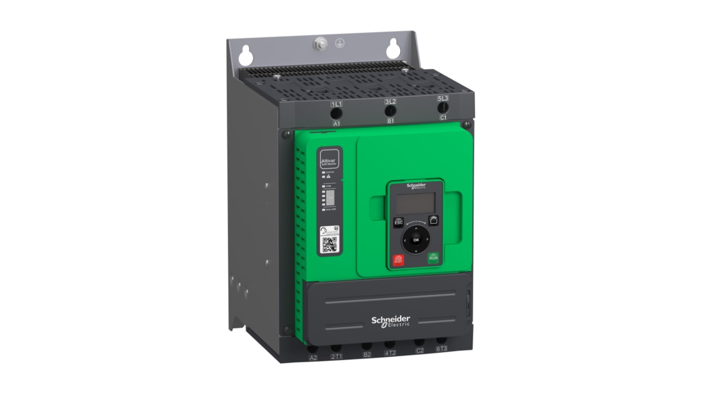 Avviatore soft-start Schneider Electric ATS480C11Y, 3 fasi, 690 V, 110 A, grado di protezione IP20, per motori asincroni.