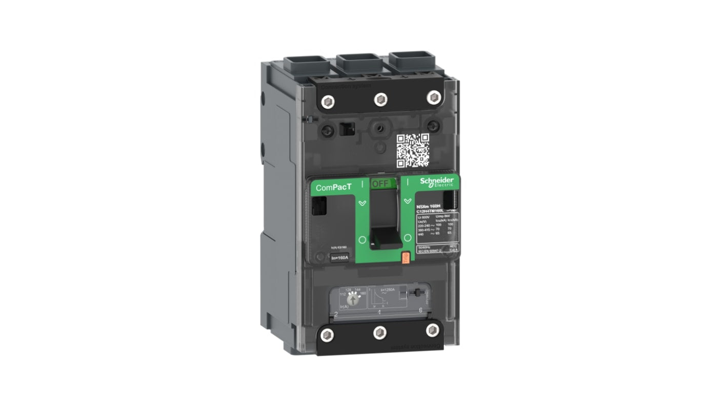 Interruttore magnetotermico scatolato Schneider Electric, 3 poli, 125A, montaggio fisso, tensione 690 V, protezione sovraccarichi regolabile.