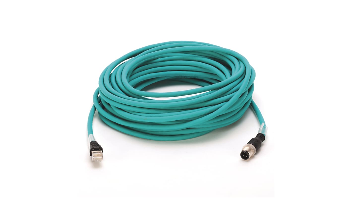 Cavo Ethernet Cat5e UTP Allen Bradley, 15m, con connettori M12 e RJ45, grado di protezione IP67, colore verde.