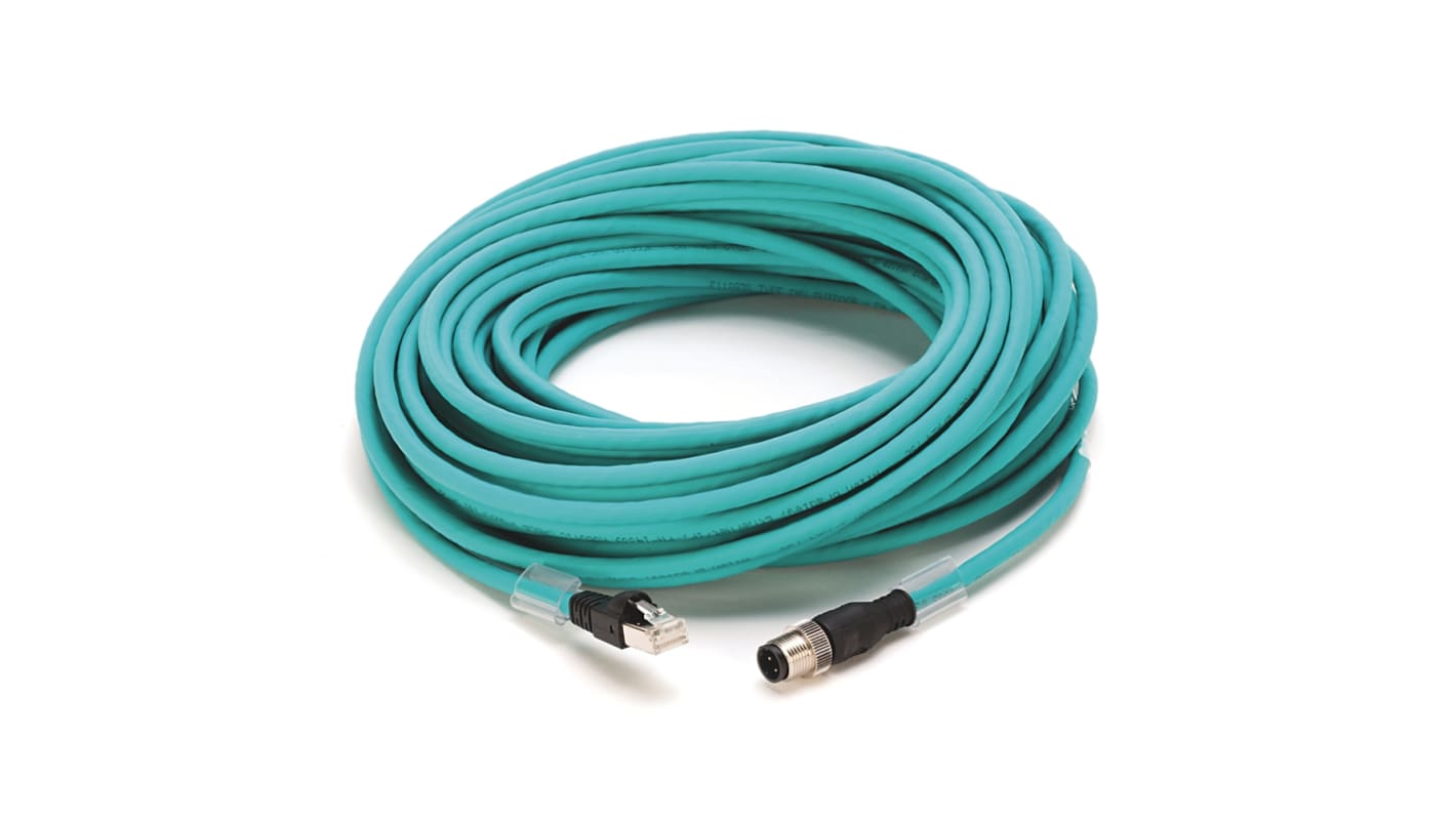 Cavo Ethernet Cat5e UTP Allen Bradley, lunghezza 20m, connettori M12 e RJ45, grado di protezione IP67, colore verde.
