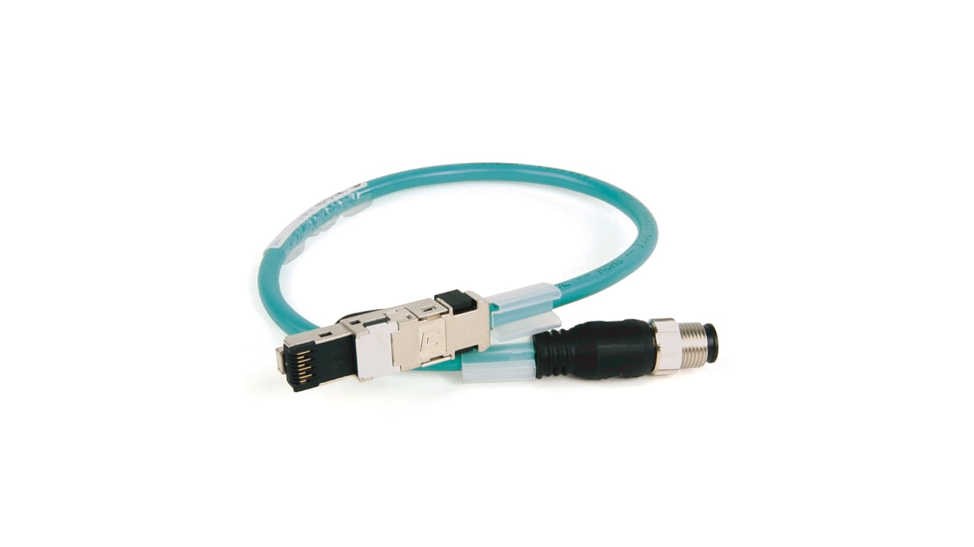 Cavo Ethernet Cat 5e Allen Bradley 1585D-M4UBJM-8, 8m, schermato, connettori M12 e RJ45, grado di protezione IP67, colore verde.