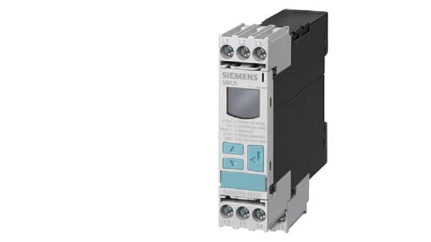 Relè di monitoraggio Fase Siemens 3UG46141BR280AA3, configurazione DPDT, per controllo resistenza isolamento e conduttori rotti.