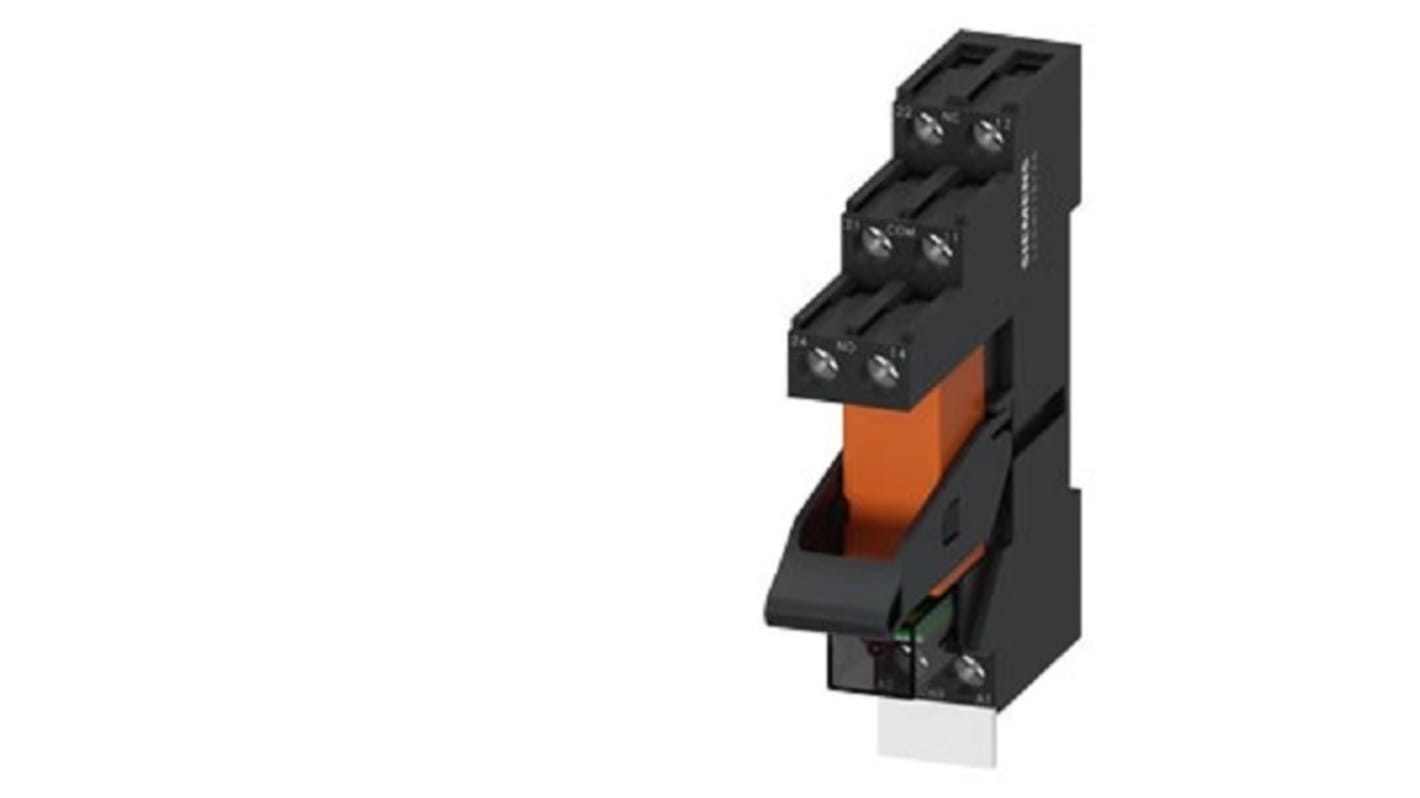 Relè di interfaccia elettromeccanico Siemens LZS, bobina 115V, contatti SPDT, montaggio a innesto, con LED di stato.