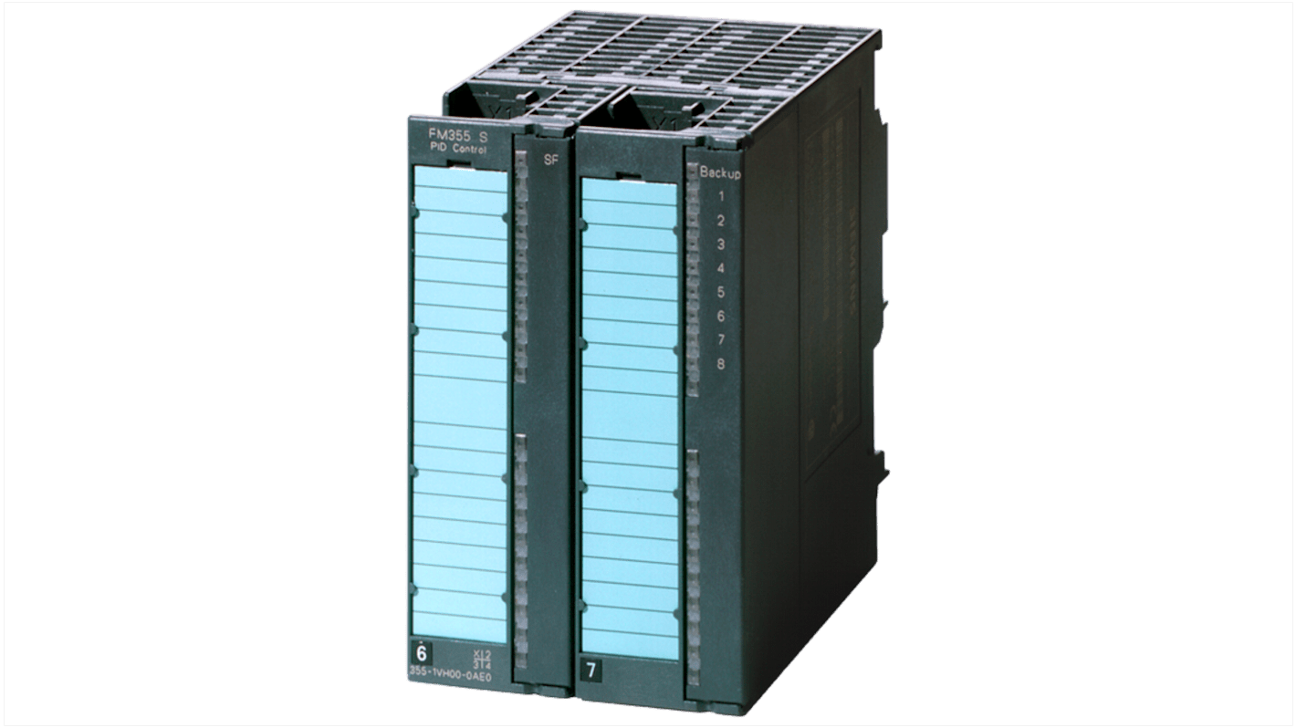 Controller Siemens 6ES73551VH100AE0 per SIMATIC S7-300, 4 canali, 4 ingressi analogici, 8 ingressi e uscite digitali. Dimensioni 126 x 91 x 151 mm.