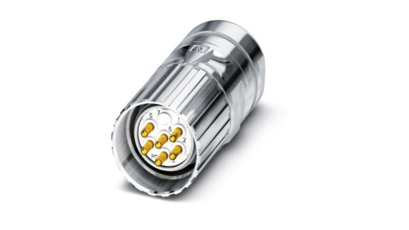 Connettore circolare maschio M23 9 poli Phoenix Contact 1619650 con bloccaggio Speedcon, protezione IP67 e conformità RoHS. Ideale per assemblaggio flessibile e protezione EMC.