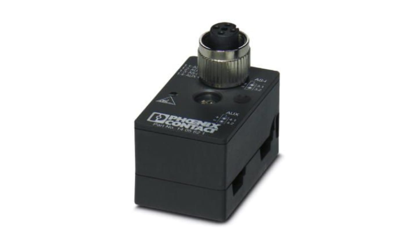 Unità di distribuzione Phoenix Contact 1405621, 4 porte M12, tensione 32V cc, corrente 4A, colore nero, progettata per diramazione.