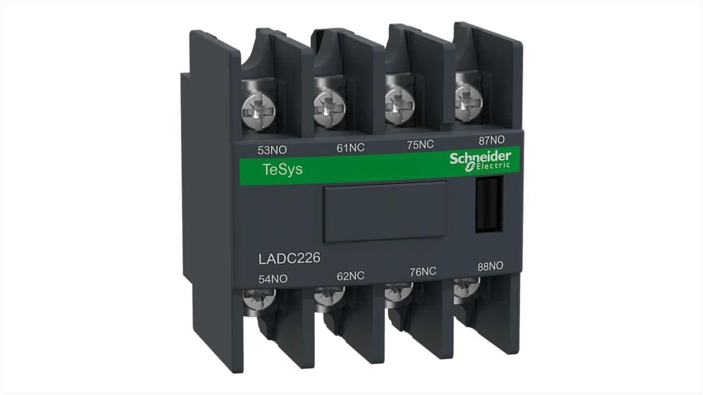 Blocco di contatti ausiliari Schneider Electric LADC226, 4 contatti (2 NO + 2 NC), montaggio frontale, compatibile con contattori TeSys.