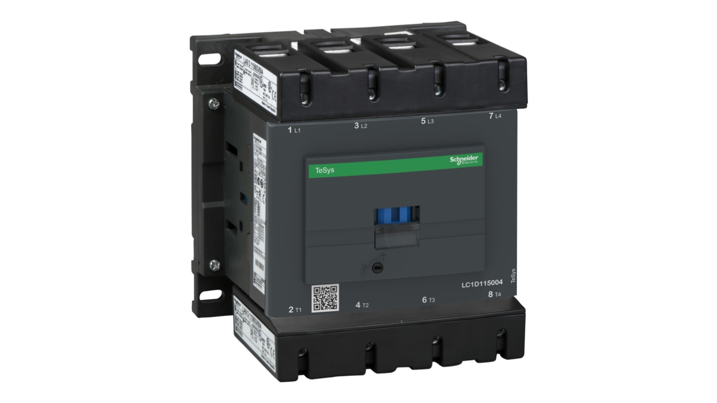 Contattore Schneider Electric LC1D115004G6, 4 poli, 115 A, montaggio su guida DIN, bobina a basso consumo.