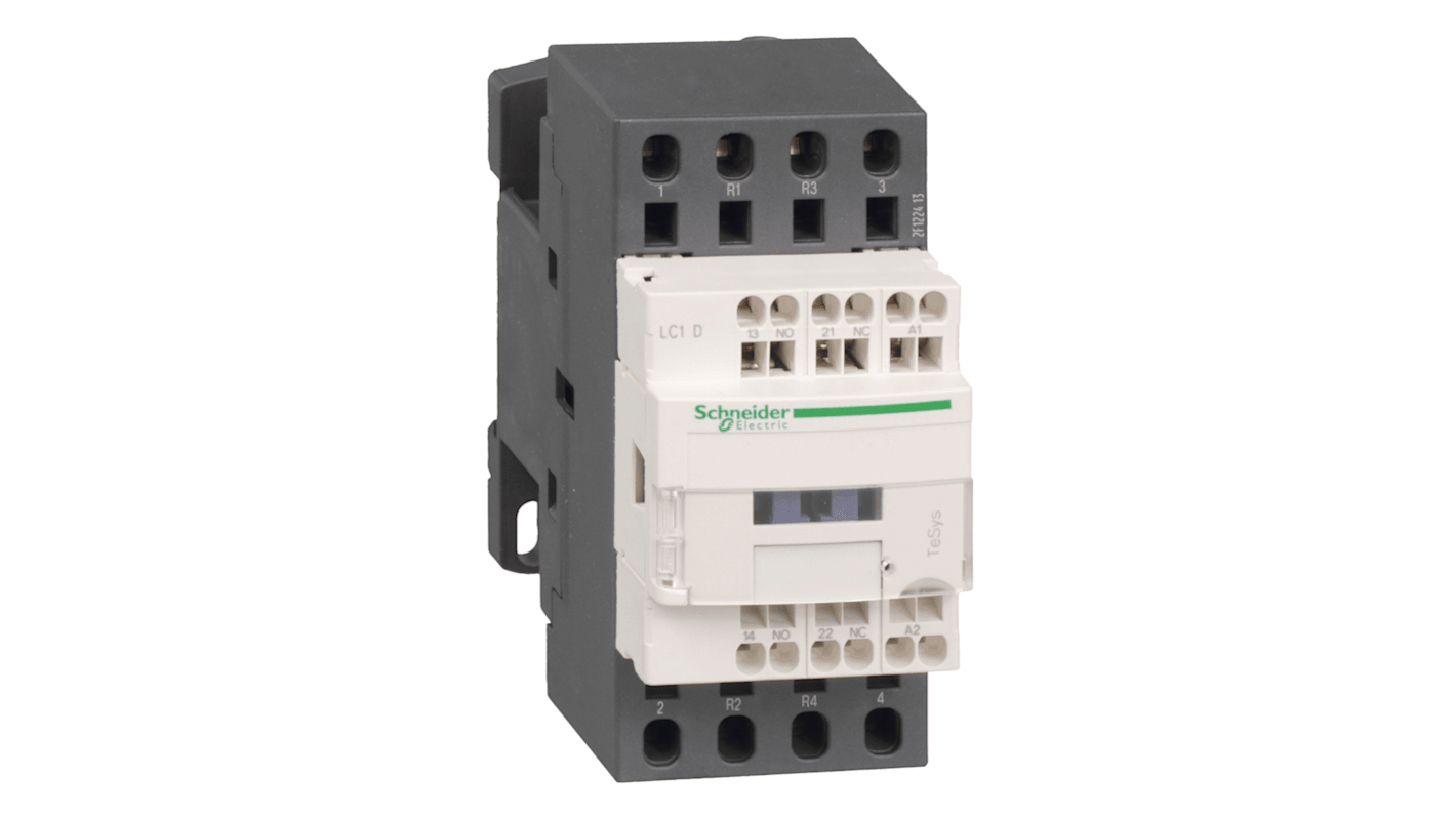 Contattore Schneider Electric LC1D2583P7, 2 poli, 25 A, montaggio su guida DIN, bobina a basso consumo, resistenza al fuoco.