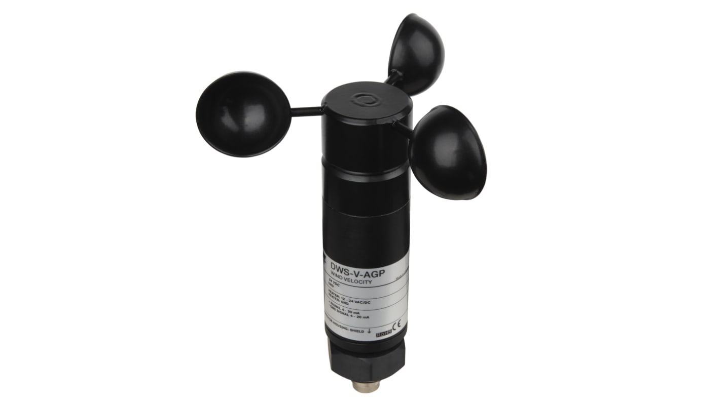 Anemometro Carlo Gavazzi DWS-V-AGP per misurazione della velocità dell'aria, con uscita 4-20 mA e protezione ESD.