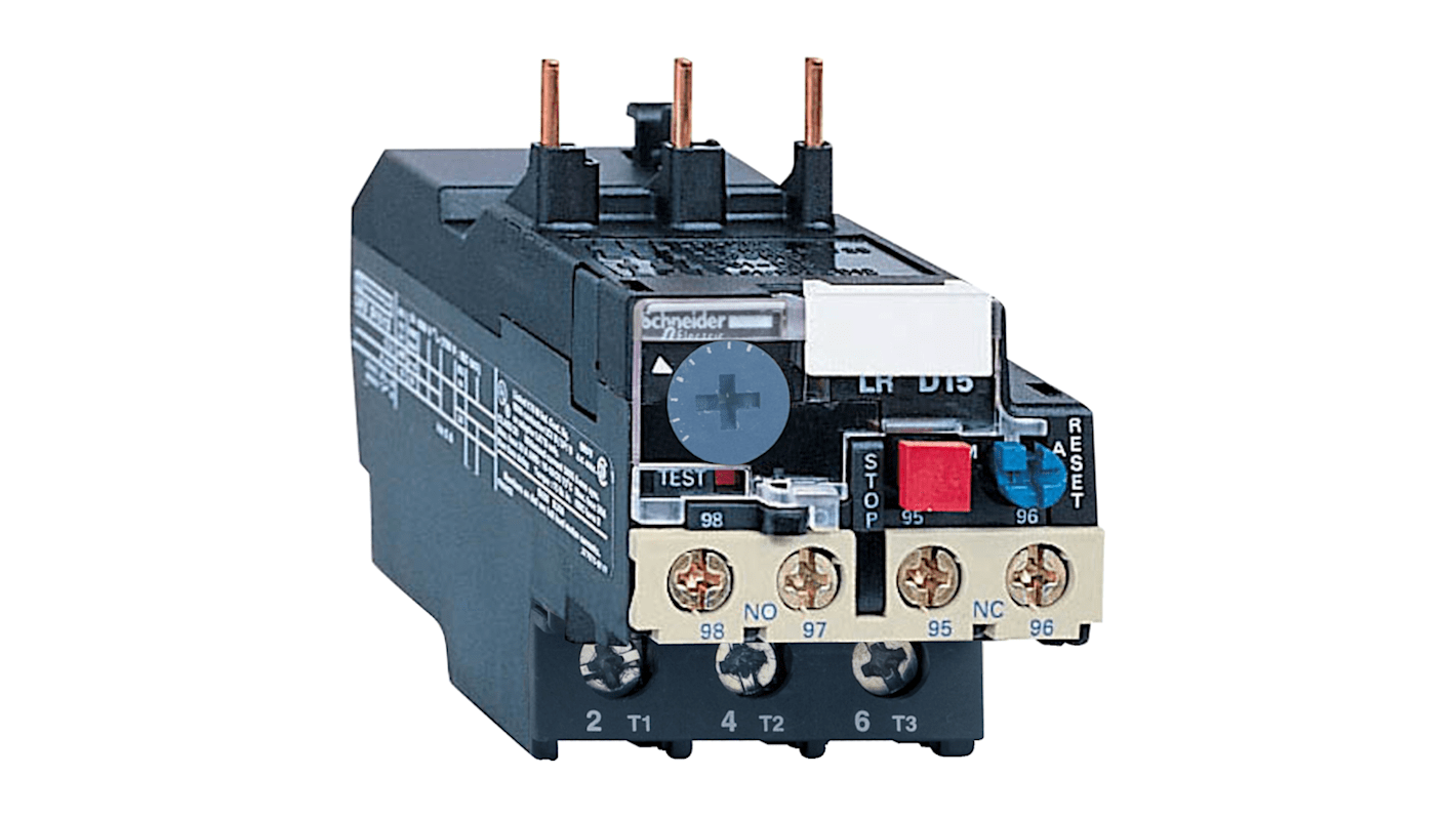 Relè di sovraccarico termico Schneider Electric LRD1532, FLC 25-32 A, 1 NA + 1 NC, con quadrante di regolazione e selettore di reset.