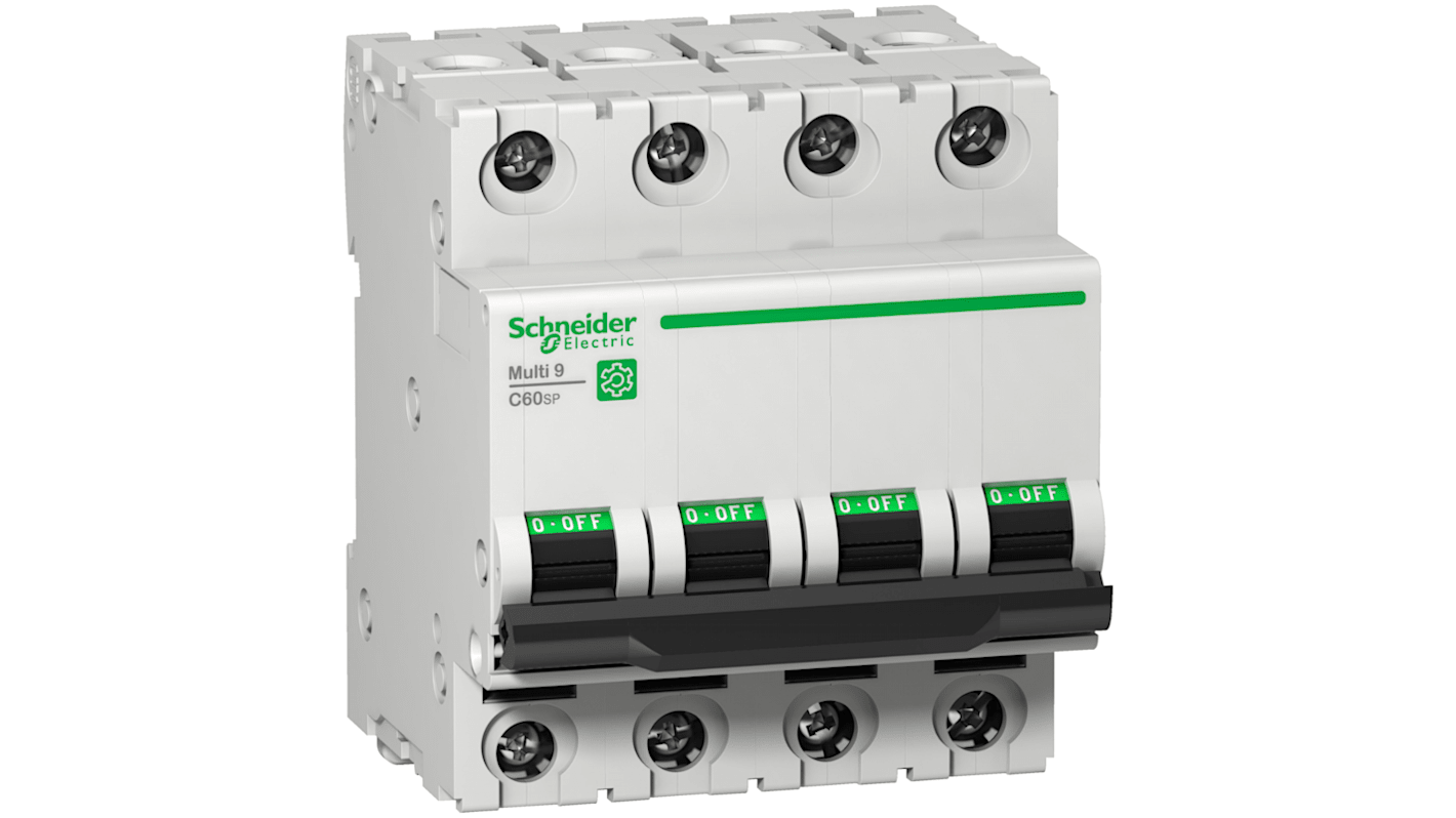 Mini interruttore automatico Schneider Electric M9F23416, 4 poli, 16A, curva D, montaggio su guida DIN, colore grigio.