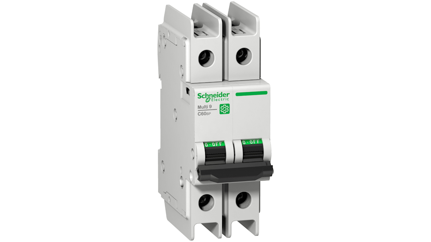 Interruttore automatico MCB Tipo C Schneider Electric, 2 poli, 40A, montaggio su guida DIN, colore grigio, per protezione da sovraccarichi.