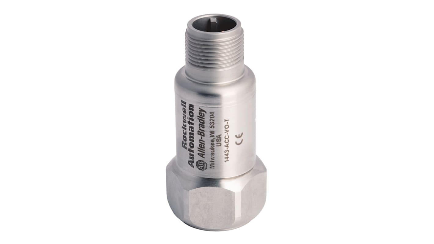 Sensore di vibrazione Rockwell Automation 1443-ACC-GP-T, accelerometro per macchinari, dimensioni 19 x 36 mm, temperatura -55 a +120°C.