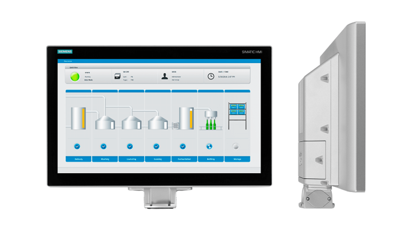 Siemens 6AV21240MC241AX0, pannello HMI touchscreen 12,1", risoluzione 1280x800, interfacce PROFINET e MPI, IP65.