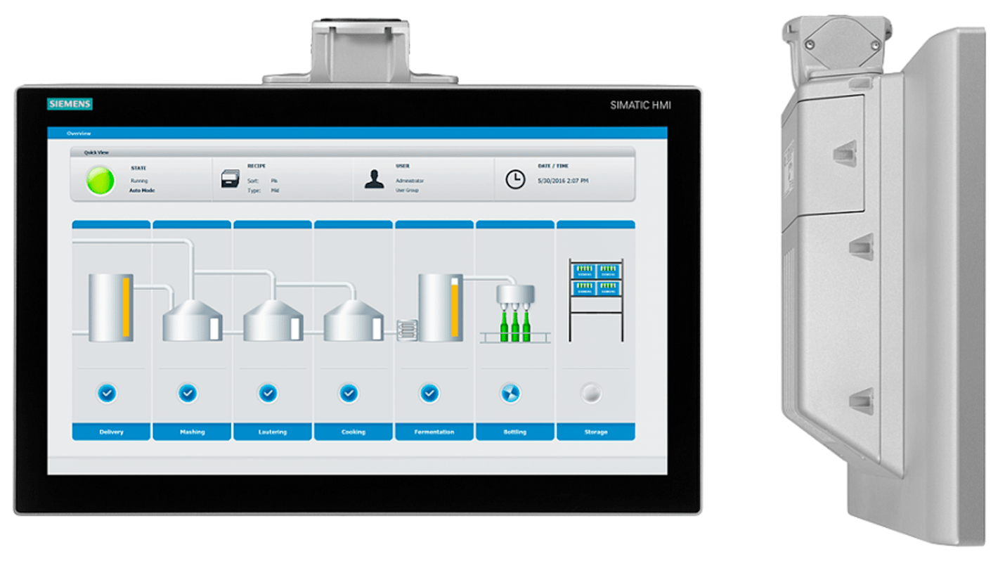 Pannello HMI Siemens 6AV21240UC240AX0, TP1900 Comfort PRO, 18,5", risoluzione 1366 x 768, interfaccia PROFINET.