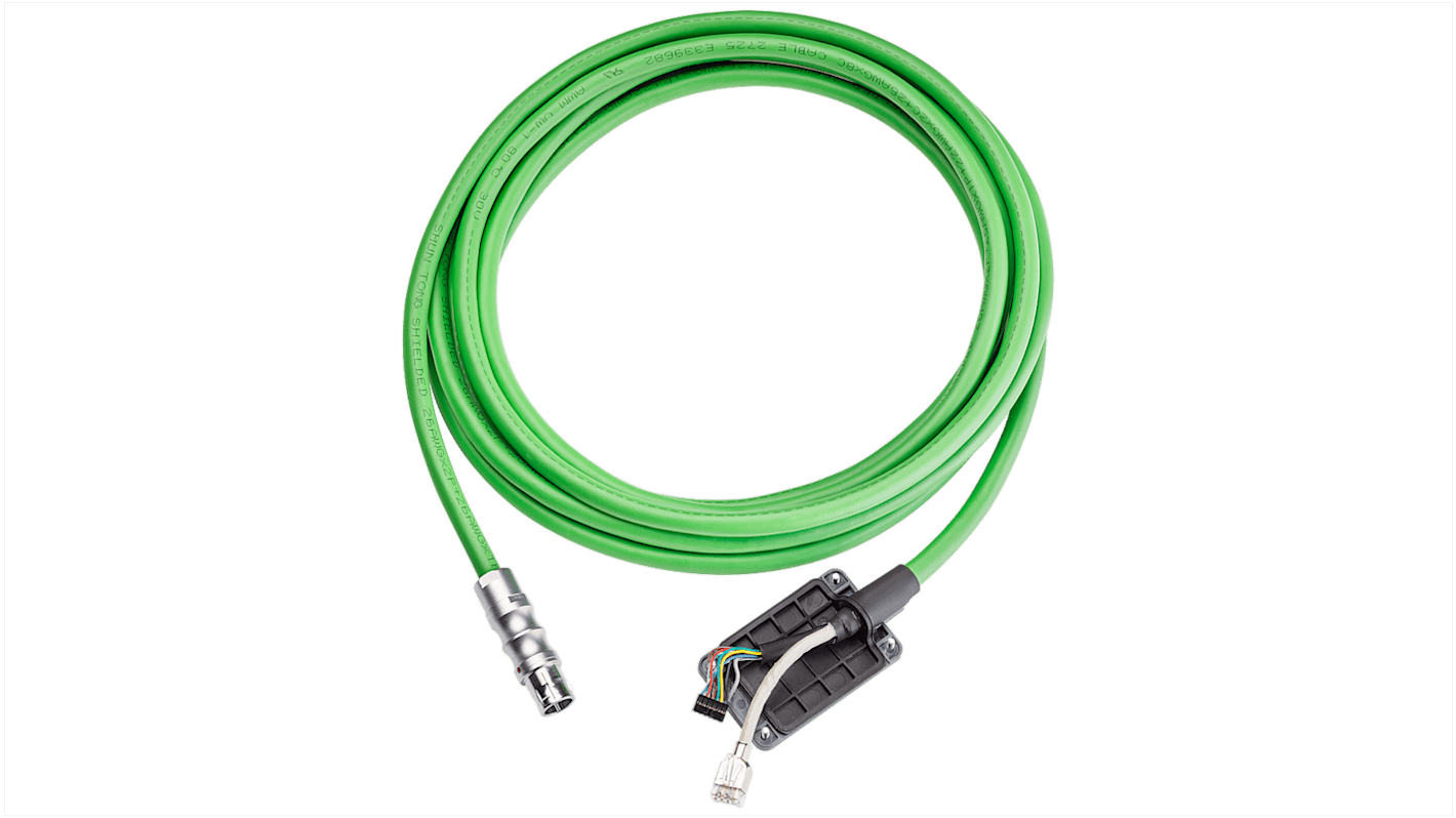 Cavo di collegamento Siemens 6AV21815AF200AX0 per HMI KTPX00(F), lunghezza 20 m, guaina verde, temperatura operativa 0-55 °C.