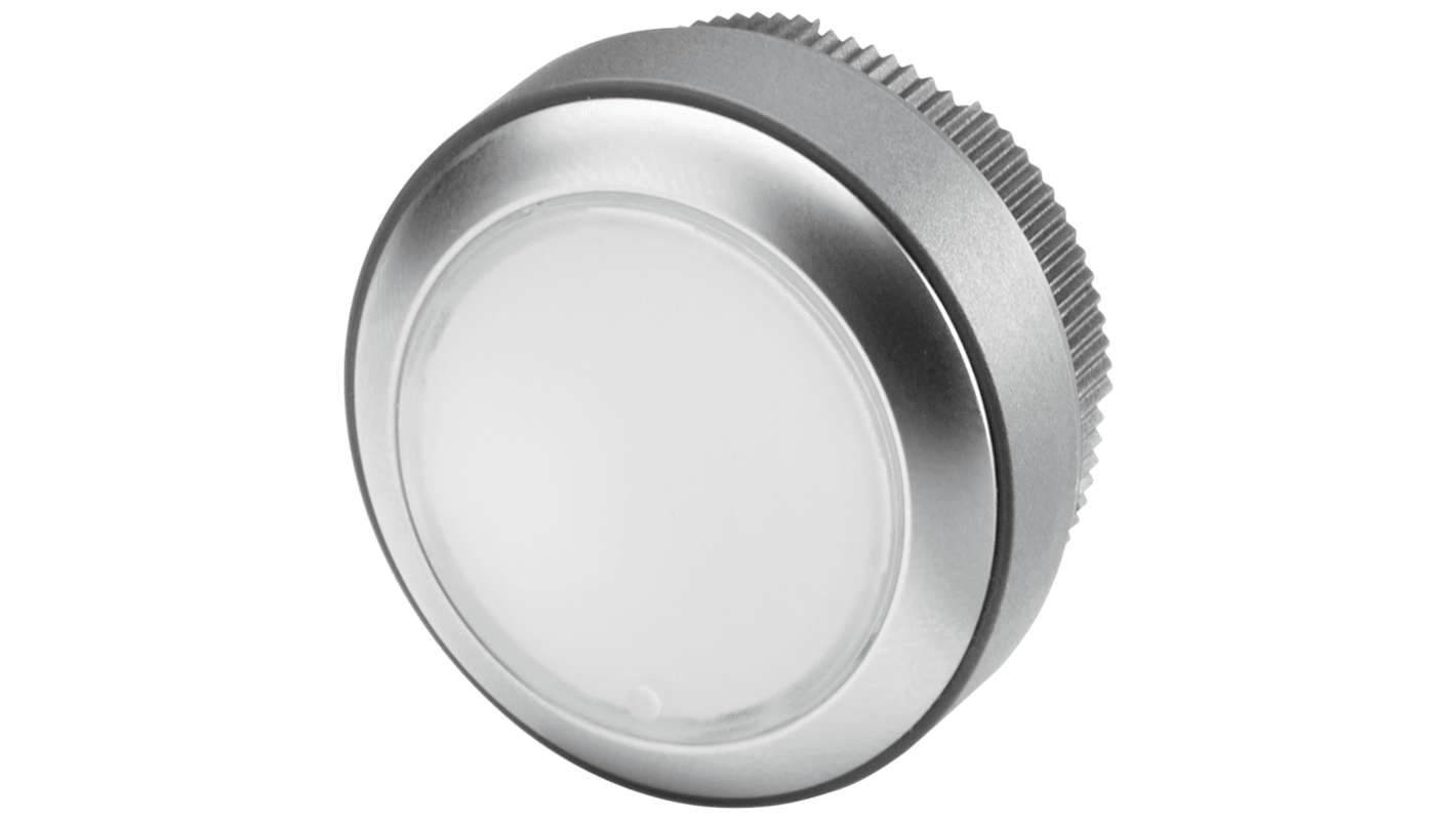 Interruttore a pulsante luminoso Siemens, IP65, montaggio a pannello, 1 NO + 1 NC, tensione 24V, LED bianco con filtri colorati.