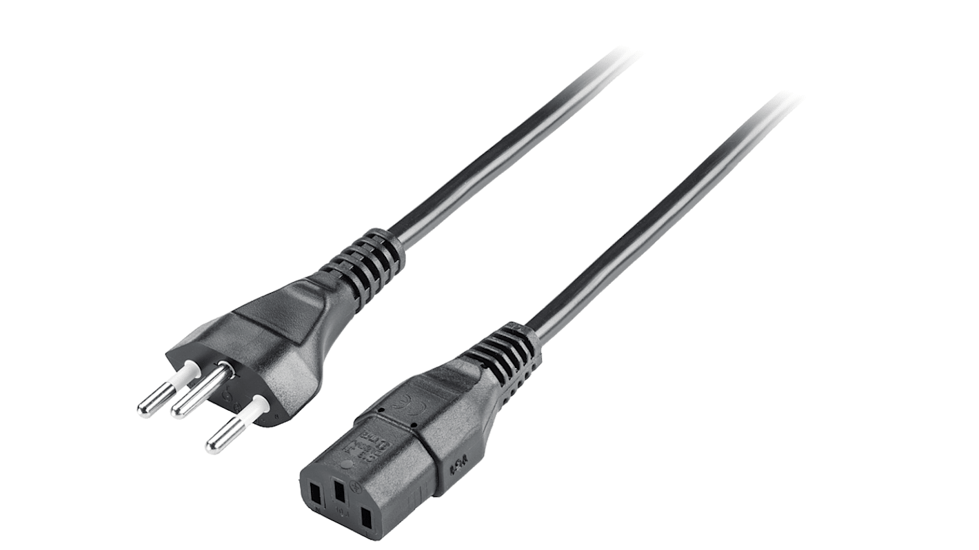 Cavo PLC Siemens 6ES79000CA000XA0 con connettore maschio SEV 1011 a 180 gradi e femmina C13, progettato per applicazioni in Svizzera.