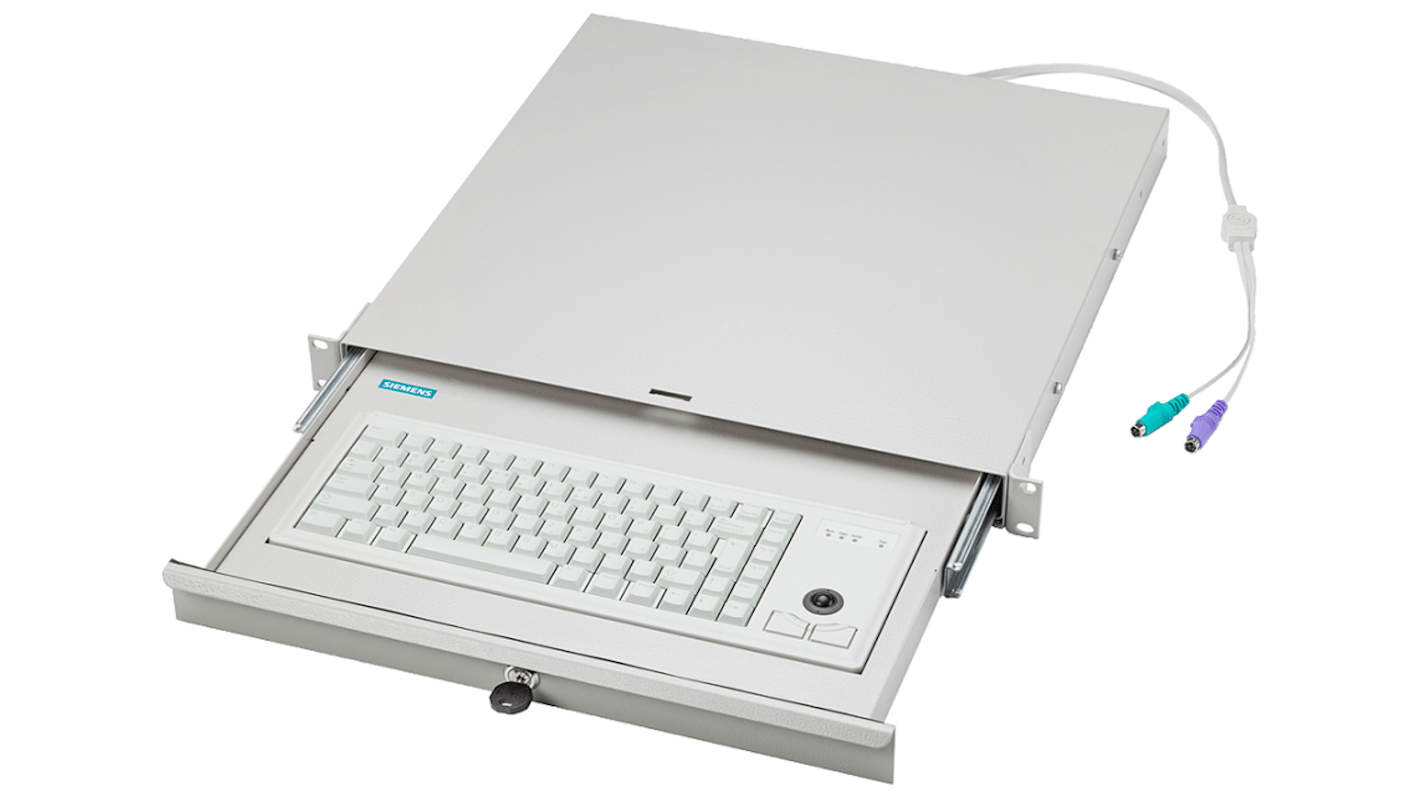 Contenitore HMI Siemens 6GF67103BK per SIMATIC HMI, con cavo da 1.5 metri e tastiera PS2 da 19 pollici.