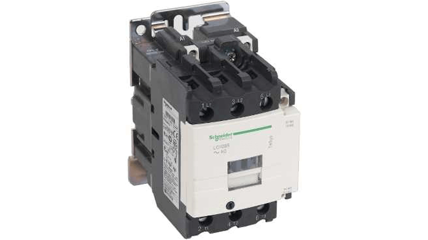 Contattore Schneider Electric LC1D50M7S335, 3 poli, 50 A, montaggio su guida DIN, bobina a basso consumo, resistenza al fuoco.