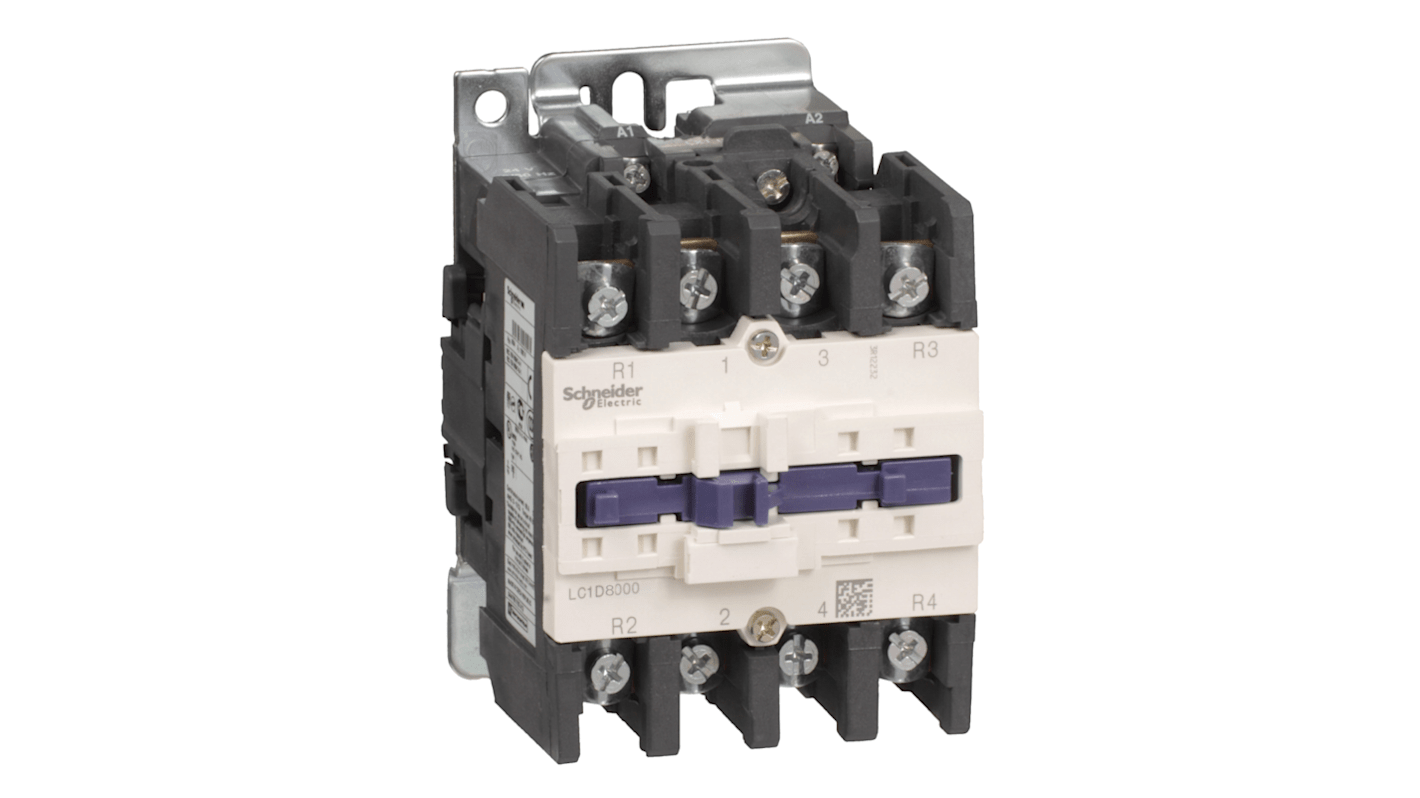Contattore Schneider Electric LC1D80004G7, 4 poli, 25 A, 24 V, montaggio su guida DIN, resistenza al fuoco.